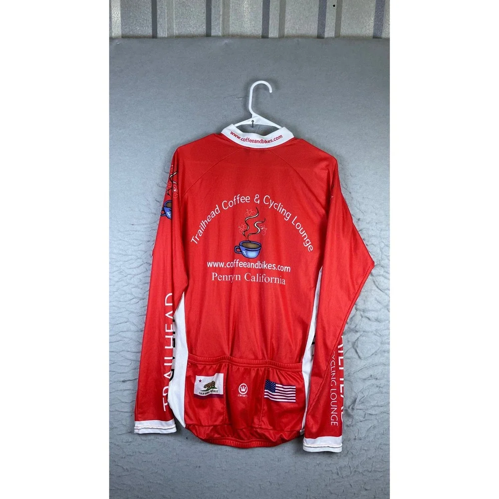 Canari Cycling Jersey Mens L Red Excellent Trailhead Coffee Long Sleeve Zip